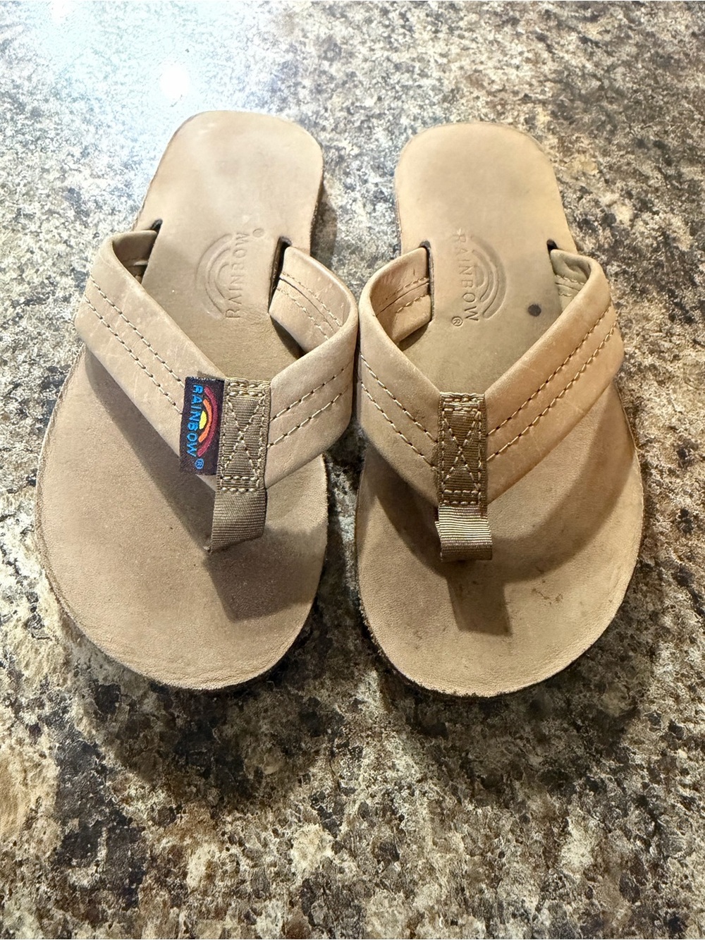 Rainbow Kids Tan Suede Flip Flops with Padded Straps